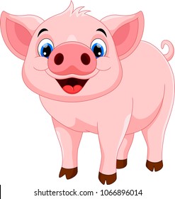 Vector illustration of happy pig cartoon isolated on white background