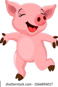 Vector illustration of happy pig cartoon isolated on white background