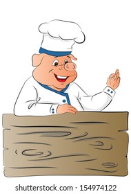 Imagen vectorial del chef de cerdo feliz dando un gesto correcto.