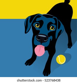 vector illustration of a happy playful Black Labrador Retriever. Space for text. For posters, cards, banners, t-shirts