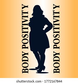 Vector illustration of happy plus size model girl. Body positive and active healthy lifestyle. Girl power. Female freedom. Love your body and stay positive. Feminism.
