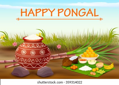 vector illustration of Happy Pongal celebration background