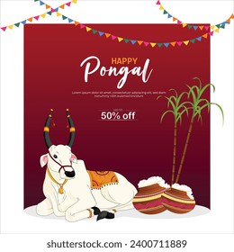 Vector illustration Happy Pongal with cow post editable template 