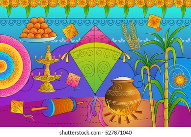 vector illustration of Happy Pongal festival celebration background