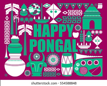 vector illustration of Happy Pongal festival celebration background