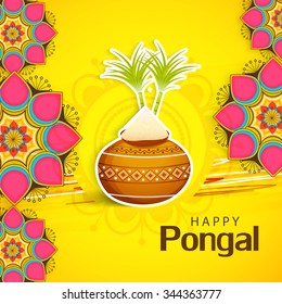 Vector illustration of Happy Pongal greeting card.