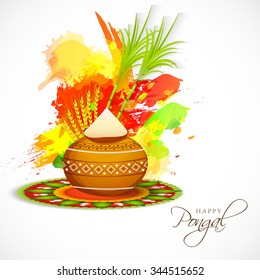 Vector illustration of Happy Pongal greeting card.