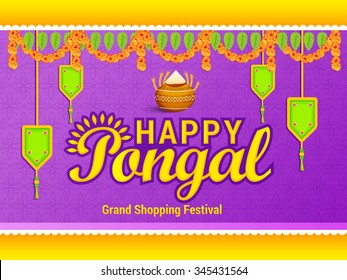 Vector illustration of Happy Pongal greeting card.