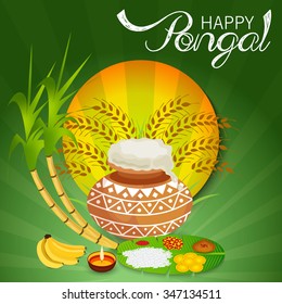Vector illustration of Happy Pongal greeting card.