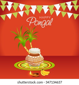 Vector illustration of Happy Pongal greeting card.