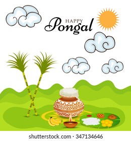 Vector illustration of Happy Pongal greeting card.