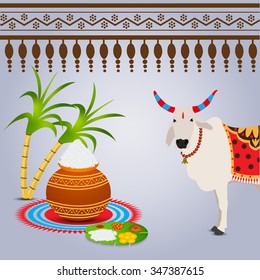 Vector illustration of Happy Pongal greeting card.