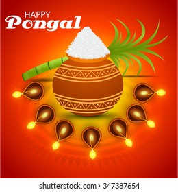 Vector illustration of Happy Pongal greeting card.