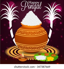 Vector illustration of Happy Pongal greeting card.