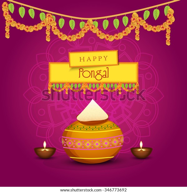 Vector Illustration Happy Pongal Greeting Card Stock Vector (Royalty ...