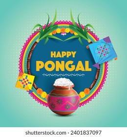 Vector illustration of Happy Pongal Holiday Harvest Festival in South India