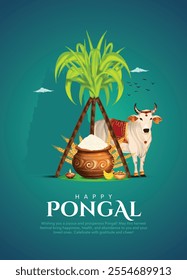 Vector illustration of Happy Pongal Holiday Harvest Festival of Tamil Nadu South India greeting vector background