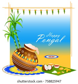vector illustration of Happy Pongal holiday festival celebration background