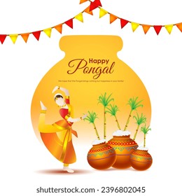 Vector illustration of Happy Pongal social media feed template written hindi text means happy pongal