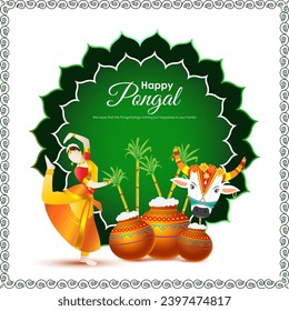 Vector illustration of Happy Pongal social media feed template written hindi text means happy pongal