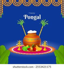 Vector illustration of Happy Pongal social media template