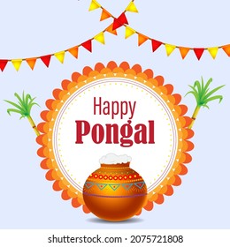 Vector illustration of Happy Pongal, Tamil harvest festival of South India