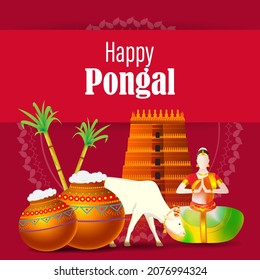 Vector illustration of Happy Pongal, Tamil harvest festival of South India