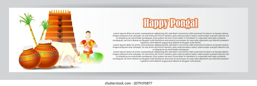 Vector illustration of Happy Pongal, Tamil harvest festival of South India