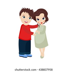 Vector illustration of happy pregnant woman and her husband on white background