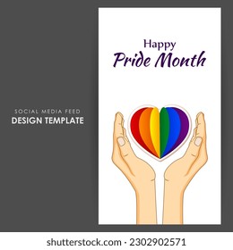 Vector illustration of Happy Pride Month social media story feed set mockup template