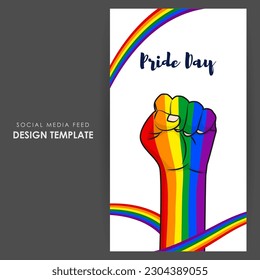 Vector illustration of Happy Pride Month social media story feed set mockup template