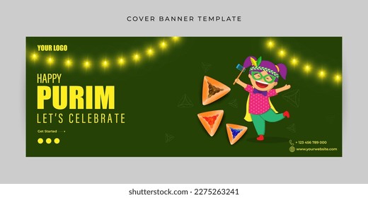 Vector illustration of Happy Purim cover banner mockup Template
