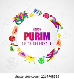 Vector illustration of Happy Purim festival greeting