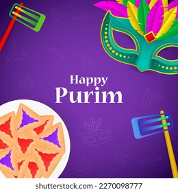 Vector illustration of Happy Purim festival greeting