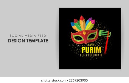 Vector illustration of Happy Purim social media story feed mockup template