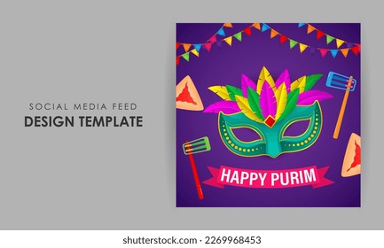 Vector illustration of Happy Purim social media story feed mockup template