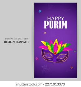 Vector illustration of Happy Purim social media story feed mockup template