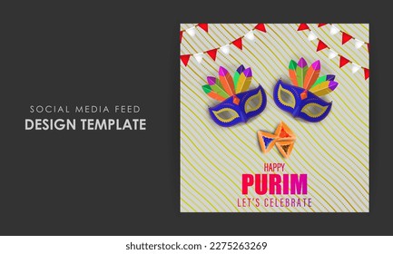 Vector illustration of Happy Purim social media story feed mockup template