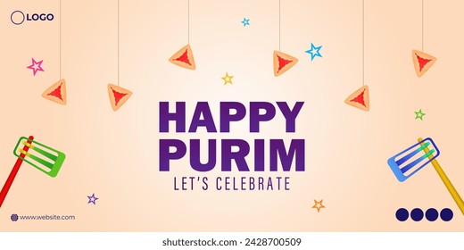 Vector illustration of Happy Purim social media feed template
