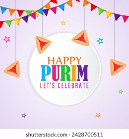 Vector illustration of Happy Purim social media feed template