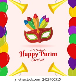 Vector illustration of Happy Purim social media feed template