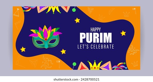 Vector illustration of Happy Purim social media feed template