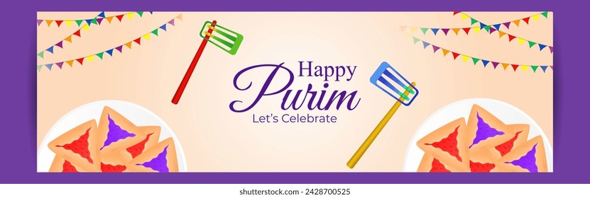 Vector illustration of Happy Purim social media feed template