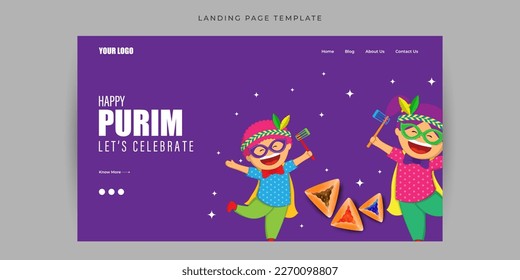 Vector illustration of Happy Purim Website landing page banner mockup Template