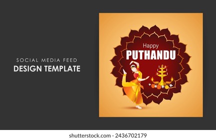 Vector illustration of Happy Puthandu social media feed template