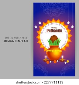 Vector illustration of Happy Puthandu Tamil New Year social media story feed mockup template