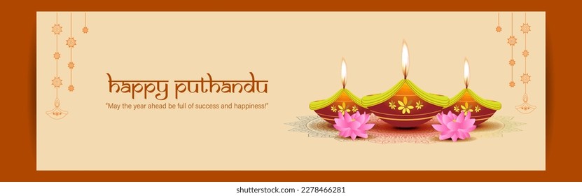 Vector illustration of Happy Puthandu Tamil New Year social media story feed mockup template