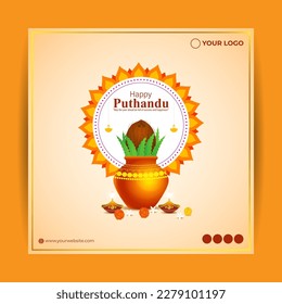 Vektorgrafik von Happy Puthandu Tamil New Year Social Media-Geschichte Feed-Mock-up-Vorlage