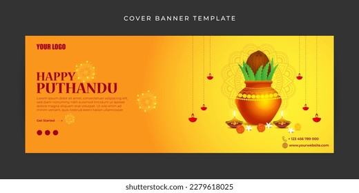 Vector illustration of Happy Puthandu Tamil New Year Website landing page banner mockup Template