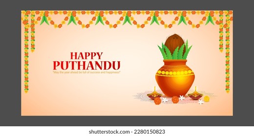 Vector illustration of Happy Puthandu Tamil New Year social media story feed mockup template